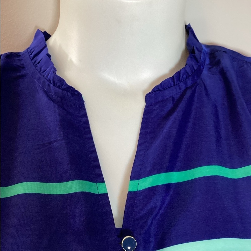 Tommy Hilfiger Navy and Teal Striped Blouse, Size XL - Picture 6 of 8